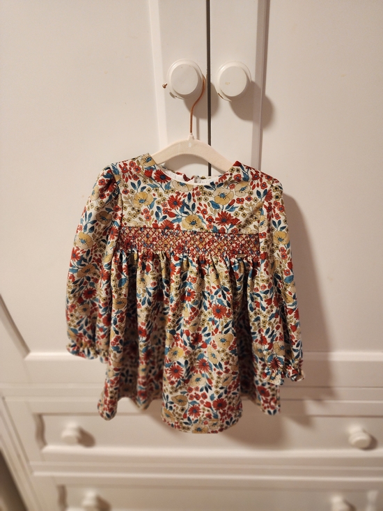 Mayoral Other - Mayoral Floral Smocked Long-Sleeve Dress Top in Cream, Red & Blue